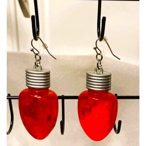 RED LIGHT-UP CHRISTMAS TREE LIGHTBULB DANGLE EARRINGS